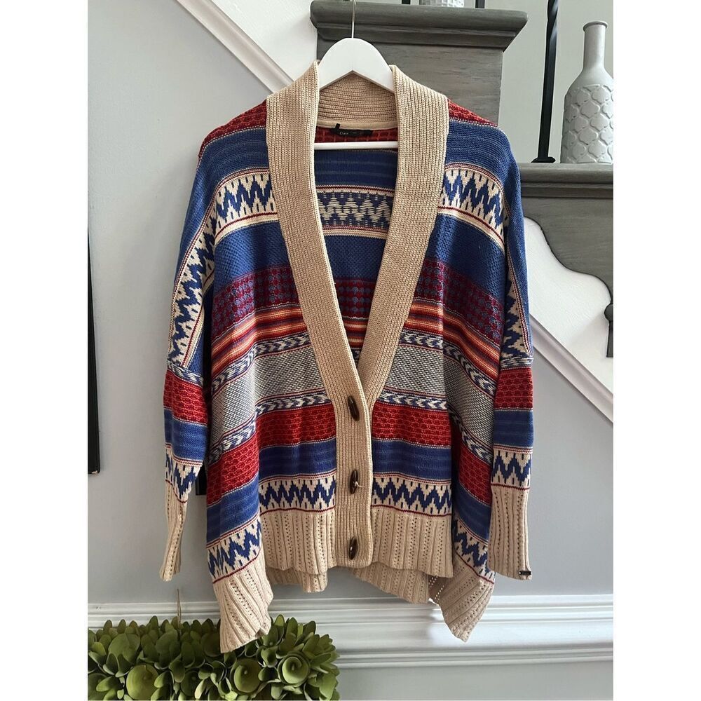 Dex Southwestern Blanket Shawl Collar Toggle Button Boho Festival Cardigan Sweat